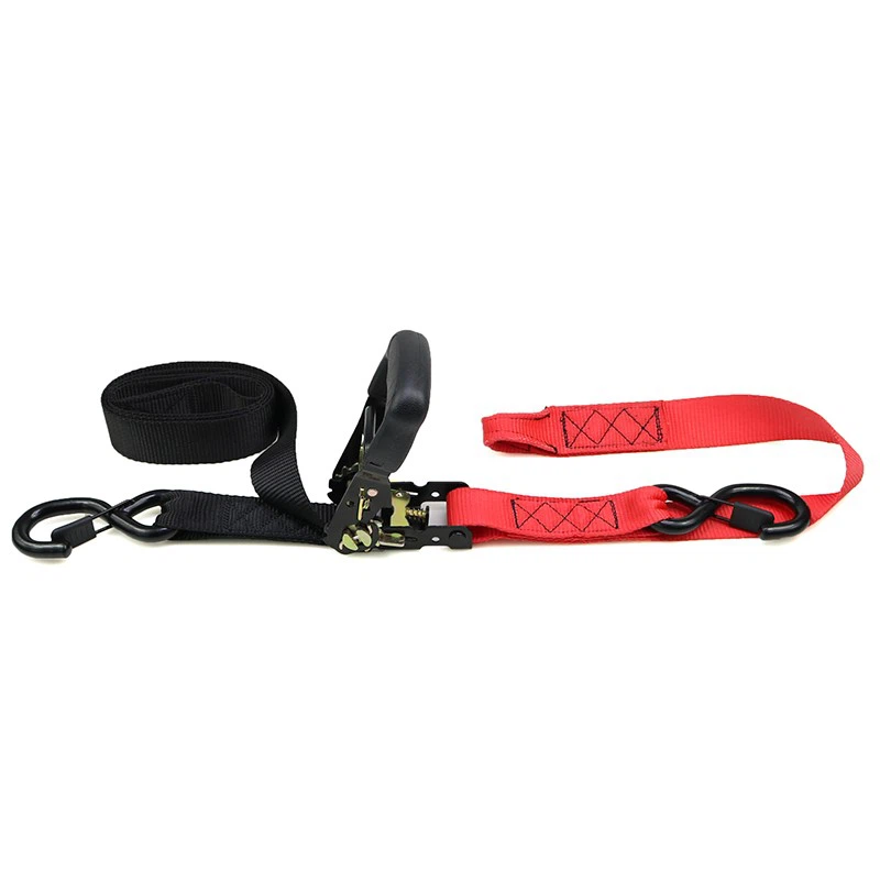 1.5-inch Heavy-Duty Rubber-Coated Handle Ratchet Tie-down Strap With Rubber-coated S-hook high quality