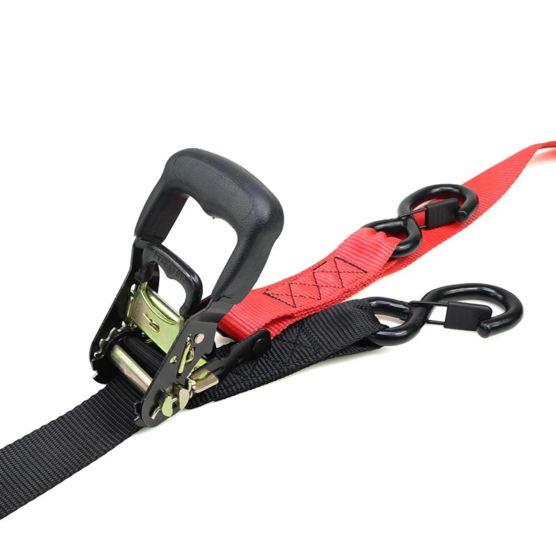 1.5-inch Heavy-Duty Rubber-Coated Handle Ratchet Tie-down Strap With Rubber-coated S-hook factory