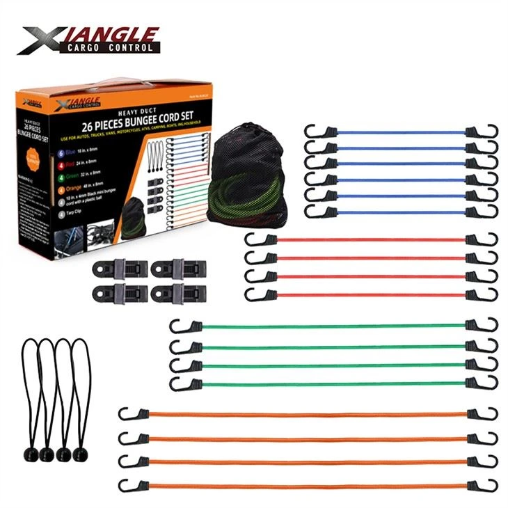 Assortiment de 26 cordons élastiques de qualité supérieure, comprend des attaches pour auvent, des clips de bâche